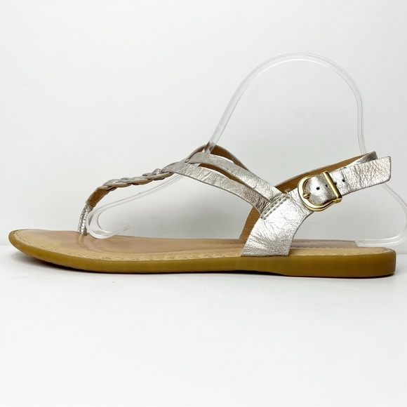 Born Lake Sandals 9M metallic leather braided flat buckle boho neutral strappy - Picture 5 of 12
